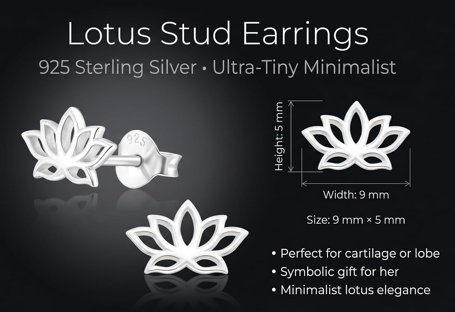 Detalle de Lotus Flower Stud Earrings in 925 Sterling Silver
