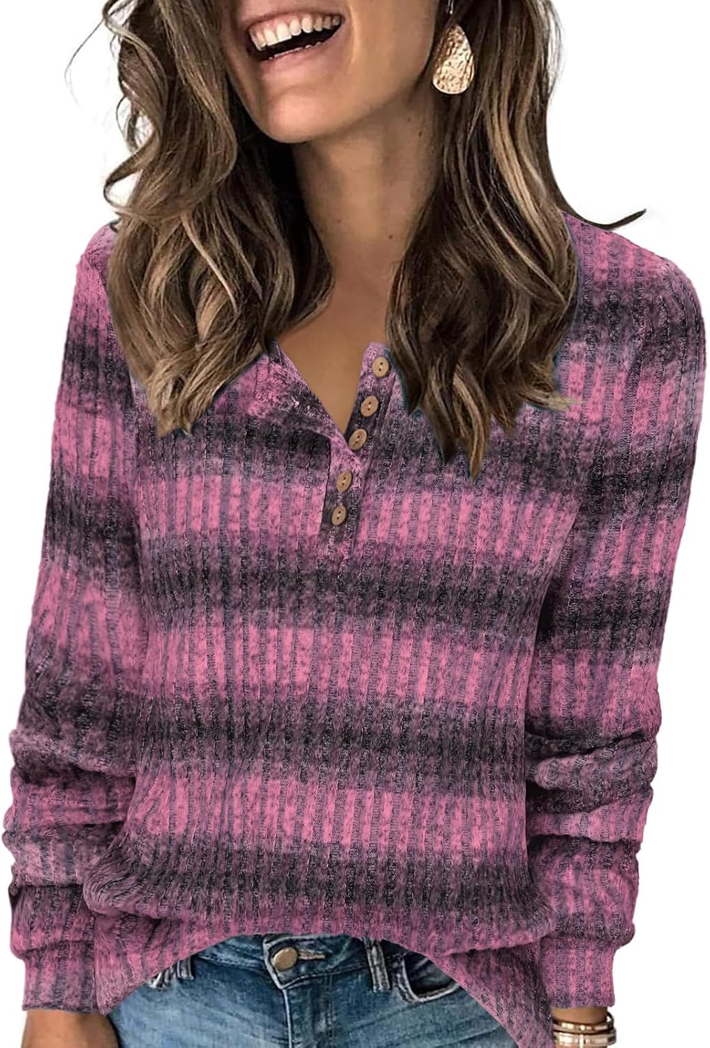 Detalle de Leichter Strickpullover Henley mit Knöpfen