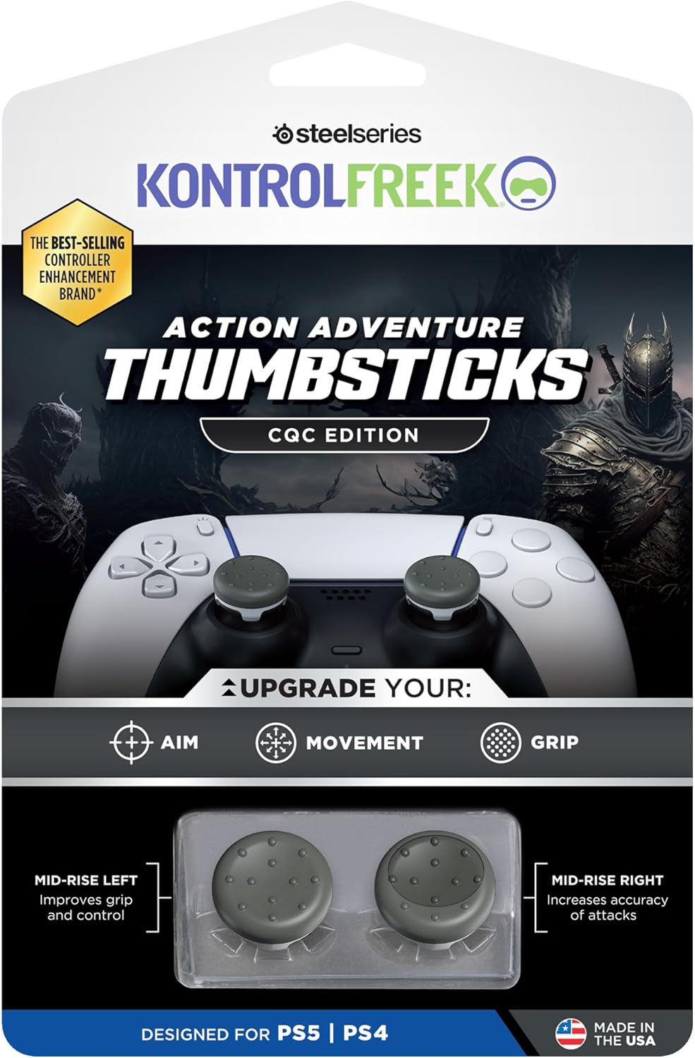 Thumbnail 5 de KontrolFreek CQC Classic Grips Low-Rise pour manette PS5/PS4 (2 capuchons) gris/blanc
