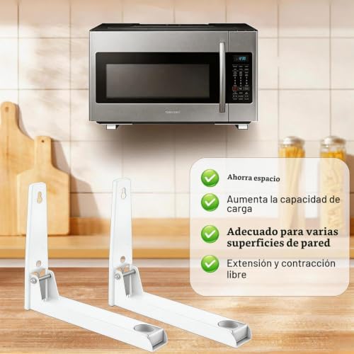Detalle de LINLINOI 2 piezas: Soporte de pared para microondas ajustable en acero inoxidable