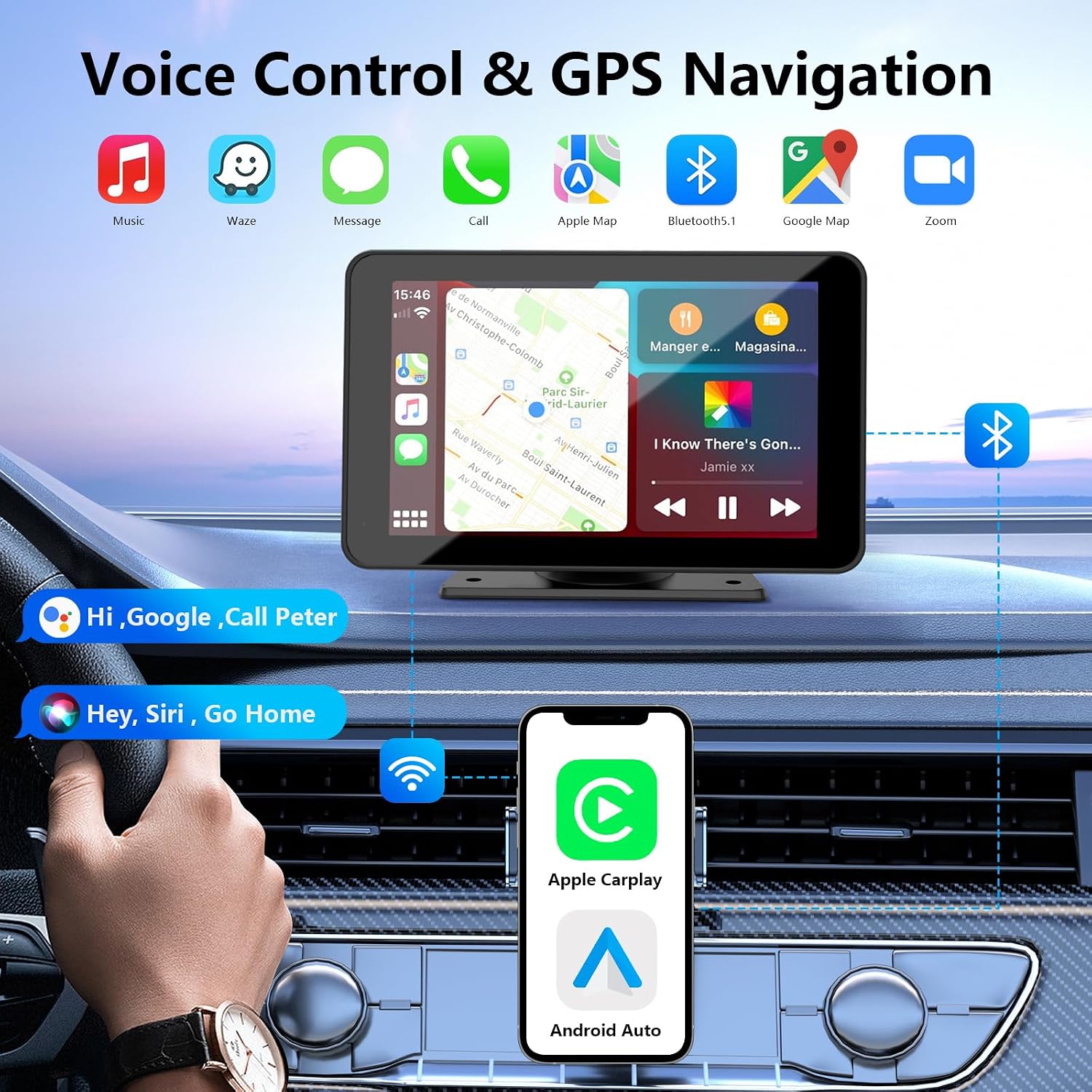 Detalle 2 de Portable Wireless 7" Car Stereo with CarPlay