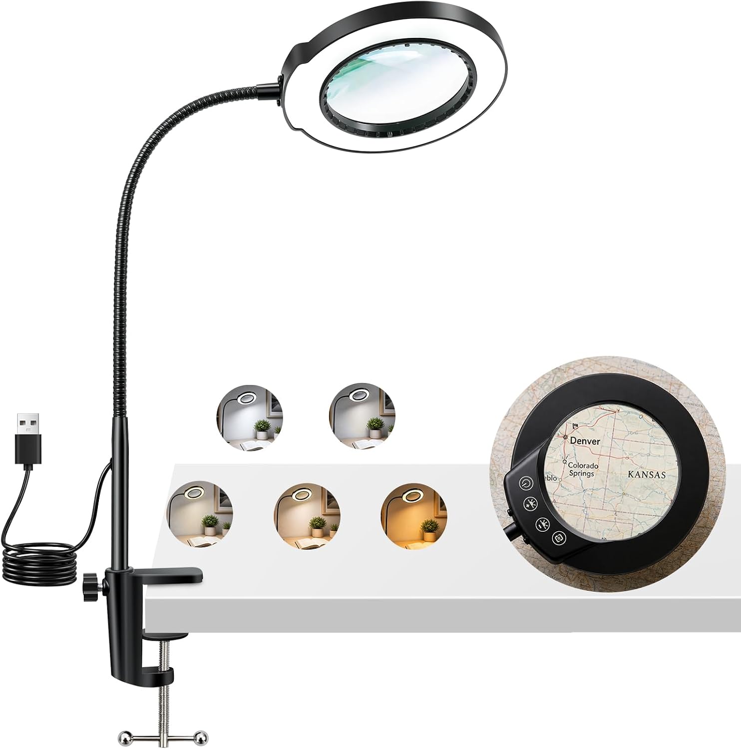 Detalle de Desk Magnifying Lamp with Clamp, 10X Magnification