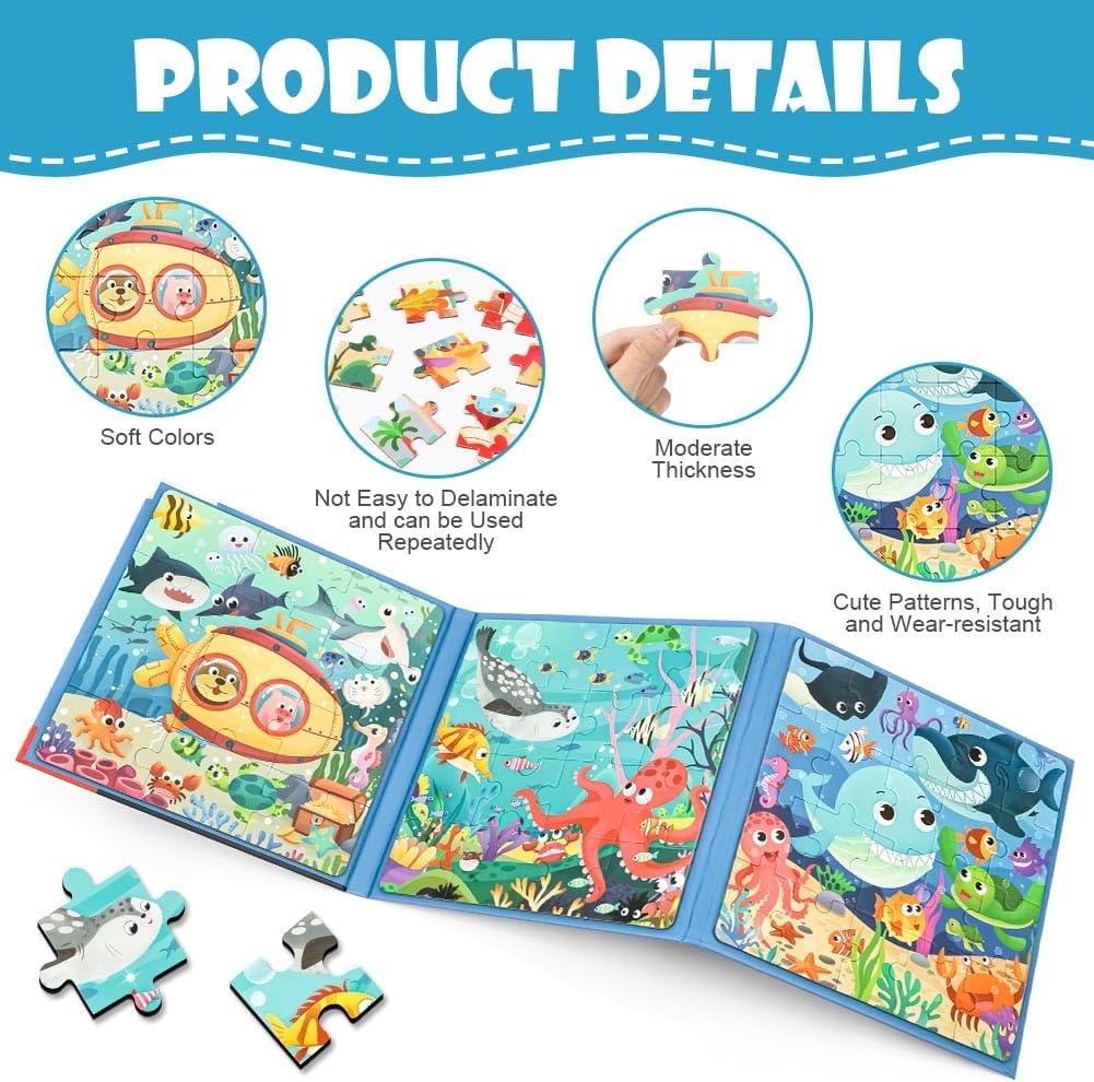 Detalle de Aolso Puzzles Magnétiques pour Tout-Petits – Livre puzzle magnétique d’apprentissage Exploration sous-Marine (3–5 ans)