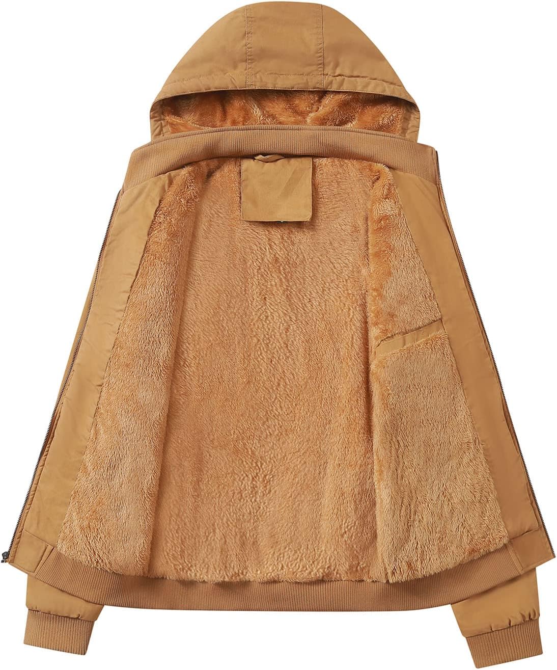 Detalle 2 de Hood Crew Herren-Winterjacke mit Kapuze, dickem Fleecefutter und Cargo-Taschen