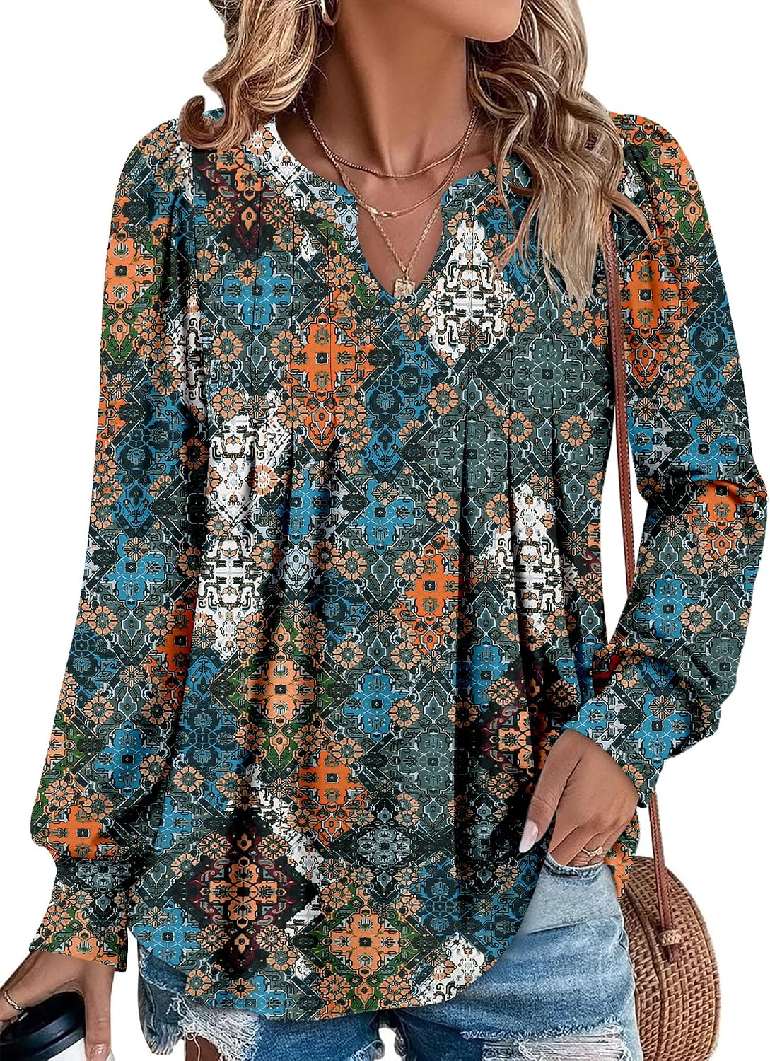 Thumbnail 4 de Onlypuff Women’s Long-Sleeve V-Neck Tunic Top, Pleated, S–3XL