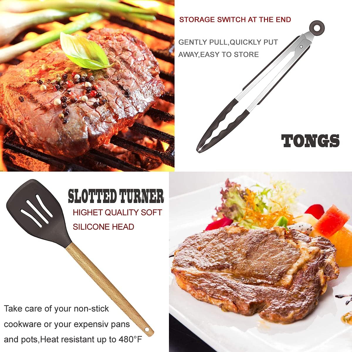 Detalle de 35-Piece Cooking Utensils Set Silicone Wooden Handles