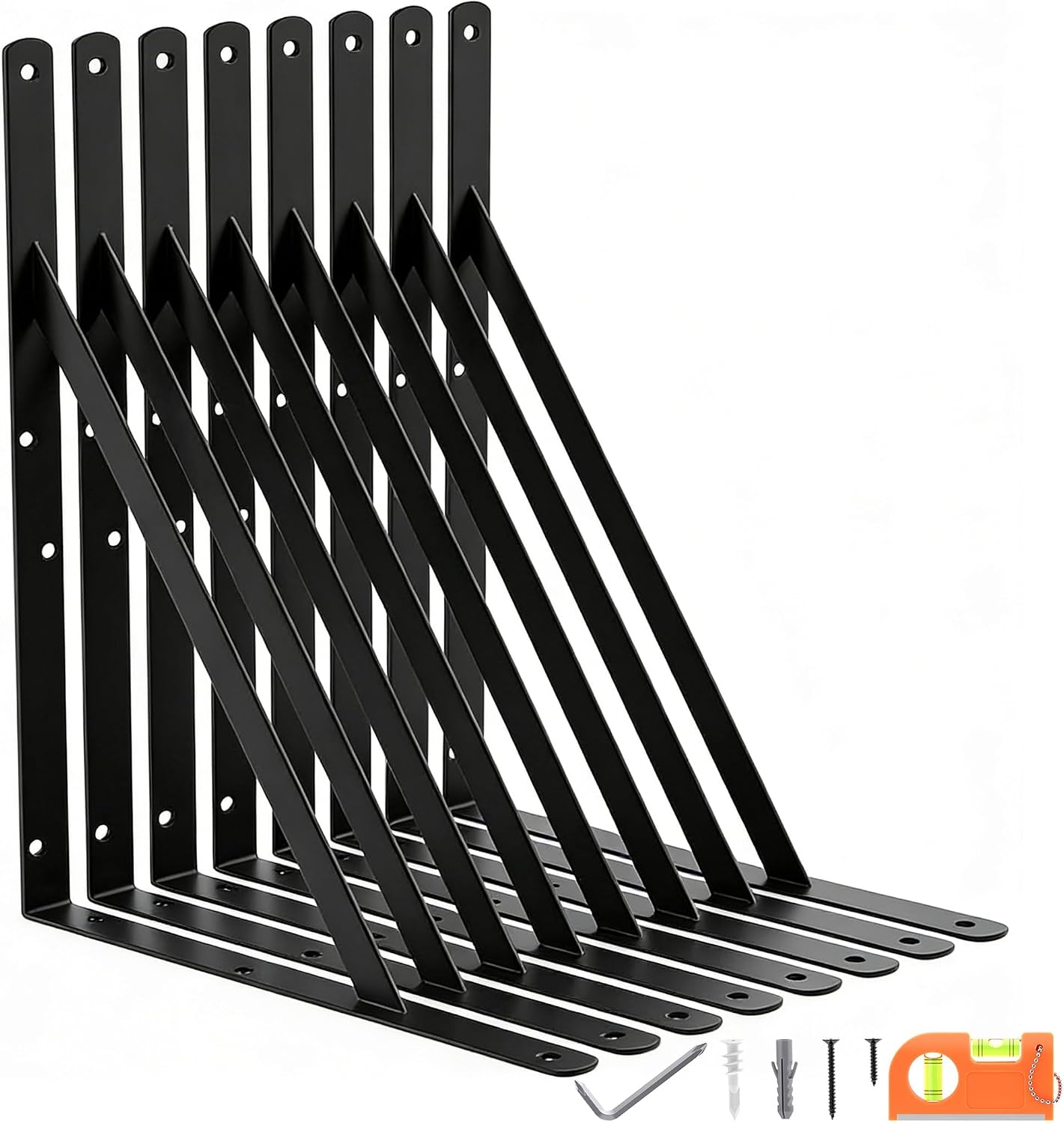 Detalle de LEOPO SJ 14-Inch Metal Shelf Brackets, Black Powder-Coated, 8-Pack
