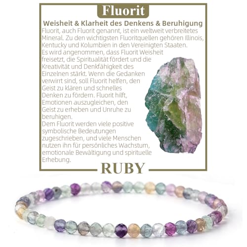 Detalle de RUBY pulsera de cuentas de piedra natural facetadas de 4 mm con estuche