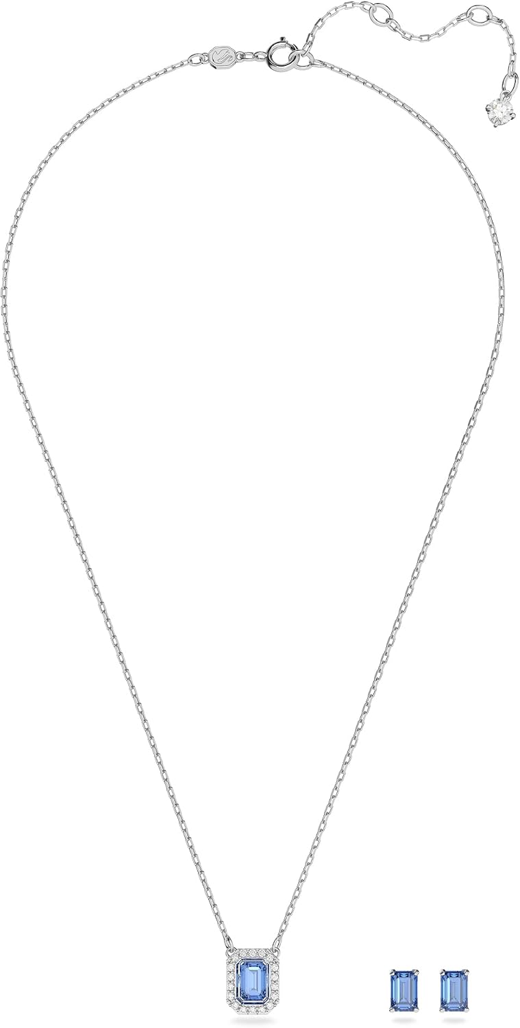 Detalle de Swarovski Una Kollektion Set – Rhodiniert, blaue Kristalle, 38 cm Halskette + 1 cm Ohrringe