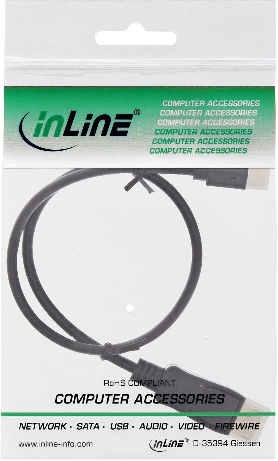 Detalle de InLine 17134 mini DisplayPort till DisplayPort-kabel, 0,5 m, svart
