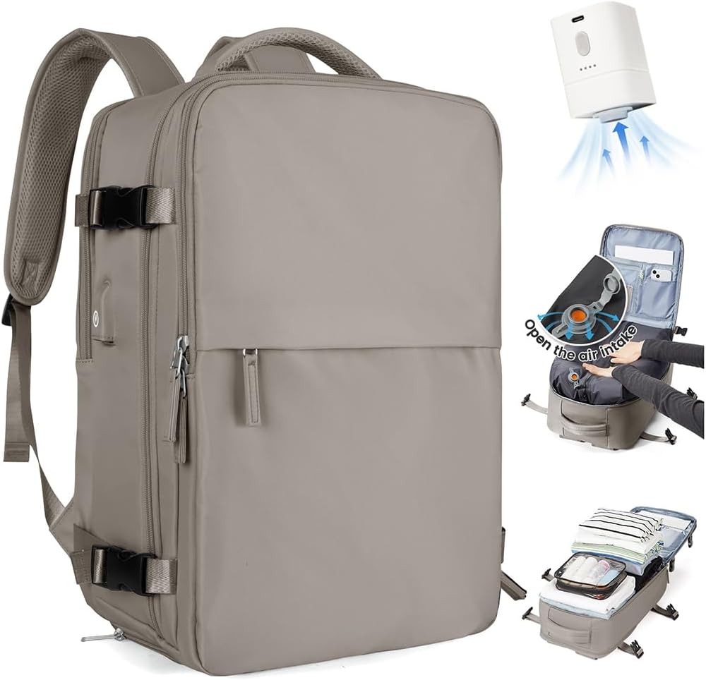 Detalle de SZLX Vakuum-Rucksack für Ryanair & Handgepäck (40×30×20/45×36×20), mit Laptopfach (14 Zoll) und Kompressionspumpe