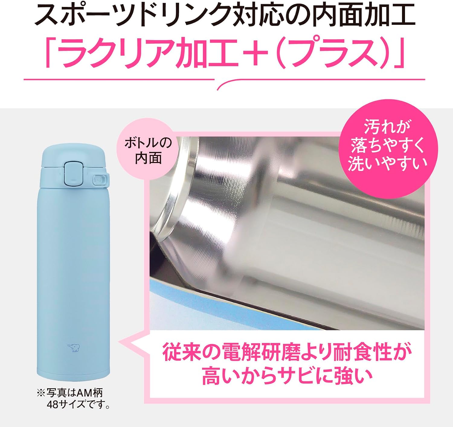 Detalle de 象印 SU-BA48AM-AD ワンタッチマグ 480ml 食洗機対応・シームレスせん ネイビー