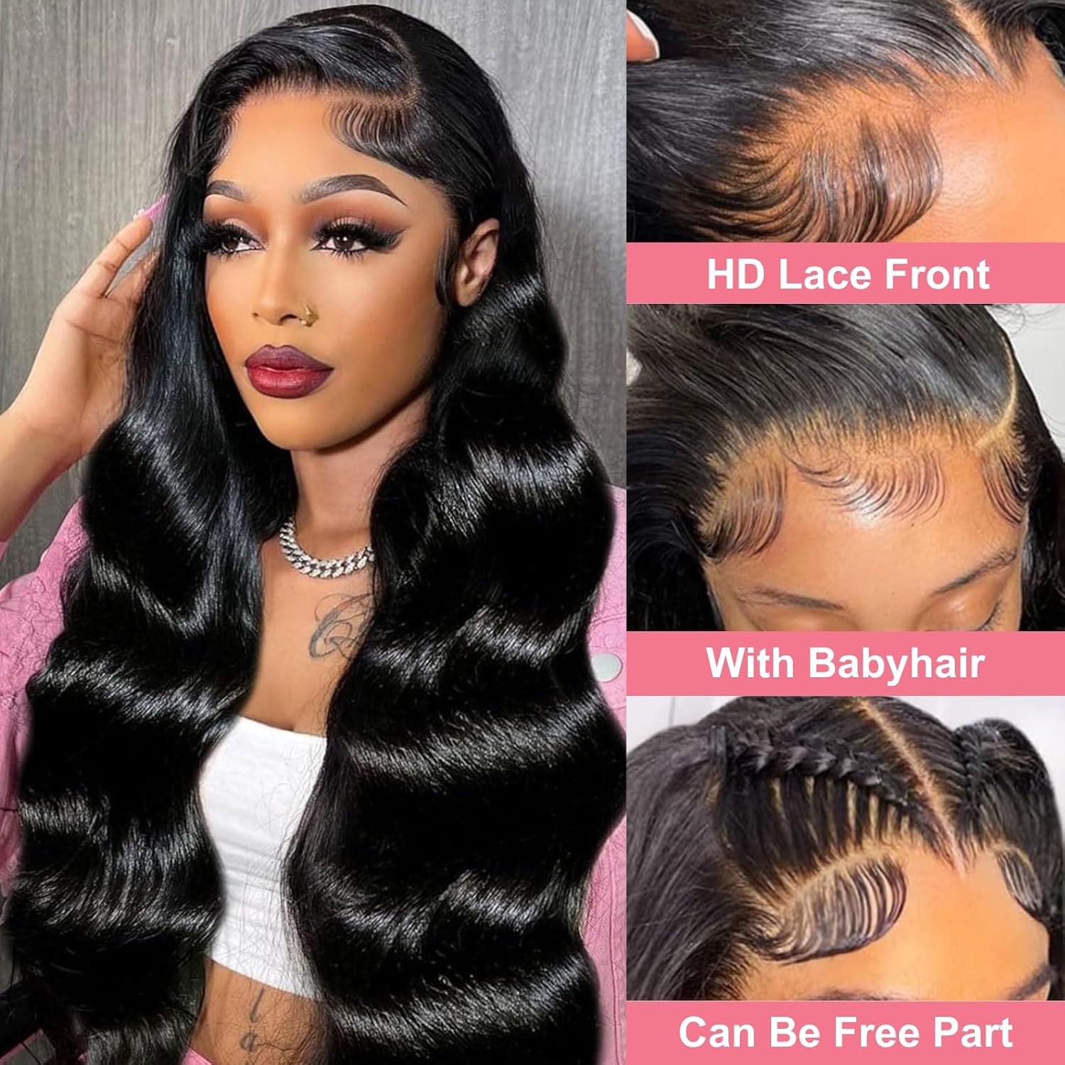 Detalle 2 de HRTND Body Wave Lace Front Wig, 24 Inch