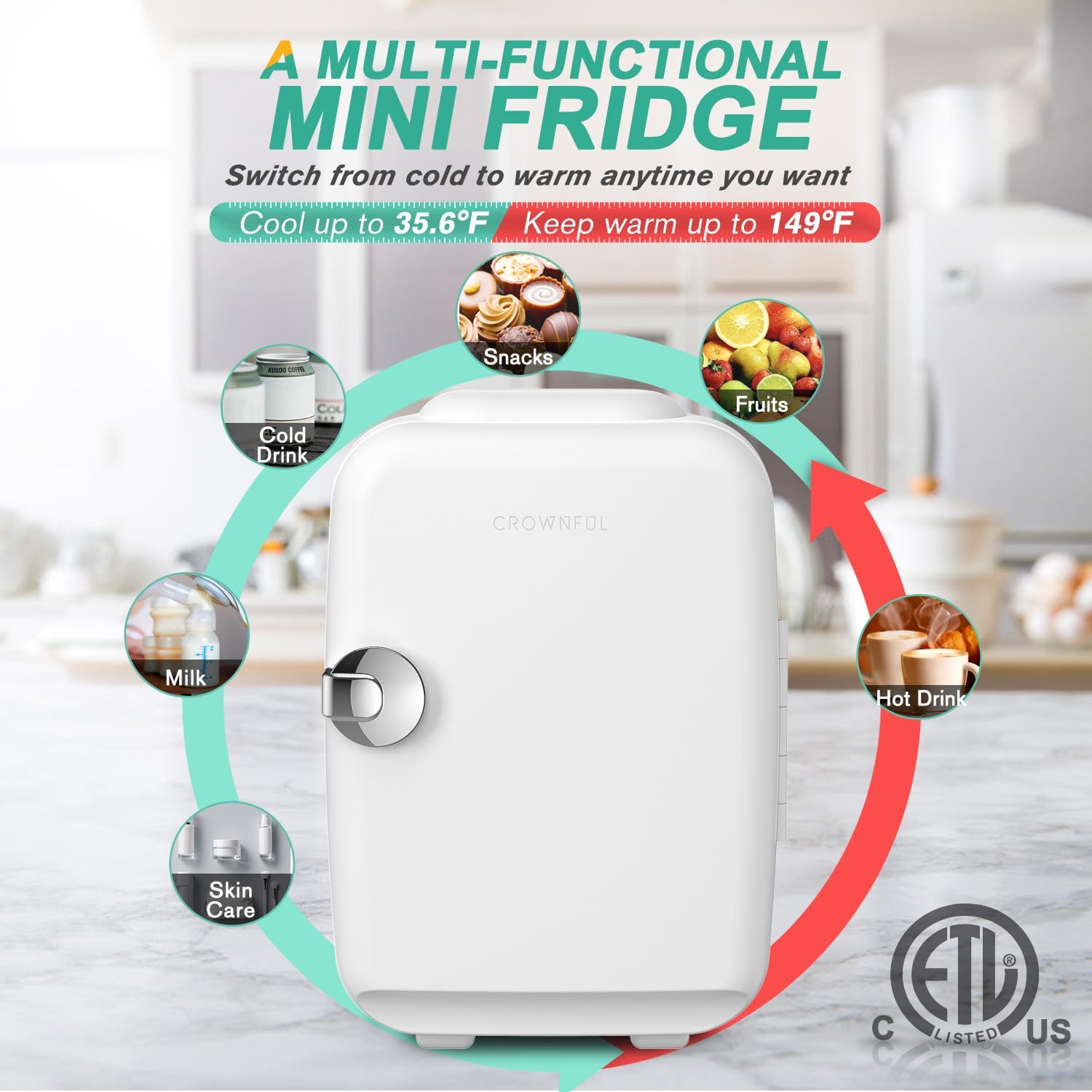 Thumbnail 4 de CROWNFUL 4L Mini Fridge Skin Care Cooler
