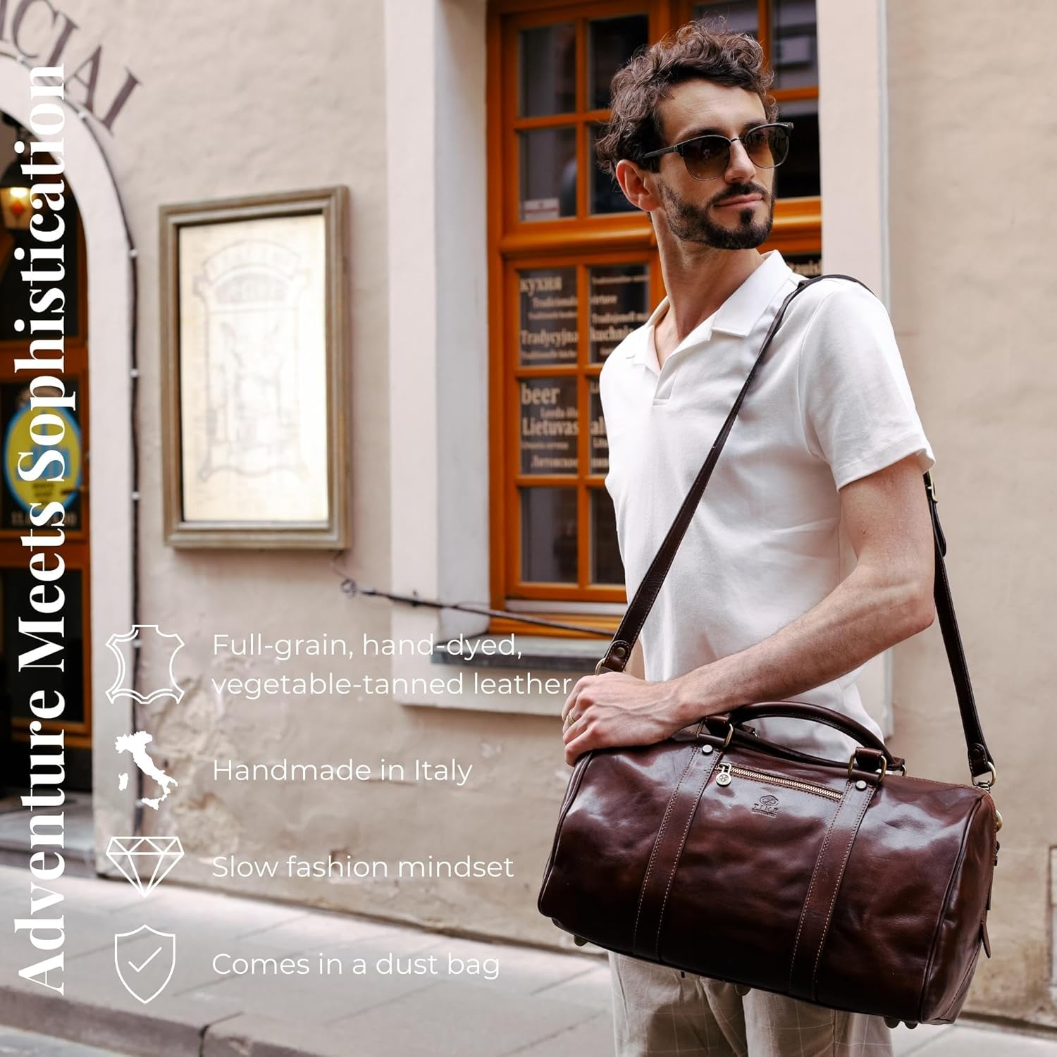 Detalle de Full Grain Leather Duffle Bag Overnight Weekender by Time Resistance