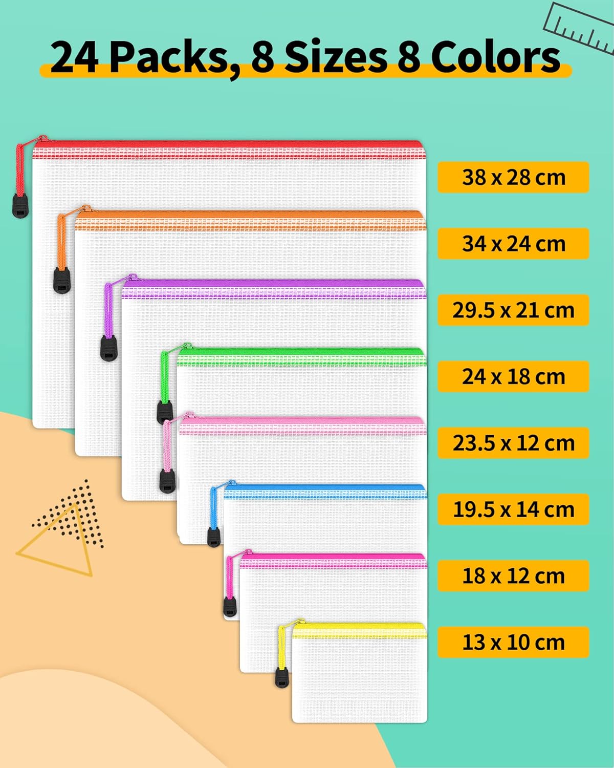 Thumbnail 1 de Smarpau 24PCS Plastic Wallets Folders with Zip Lock Bags (8 Sizes, Waterproof Mesh Storage)