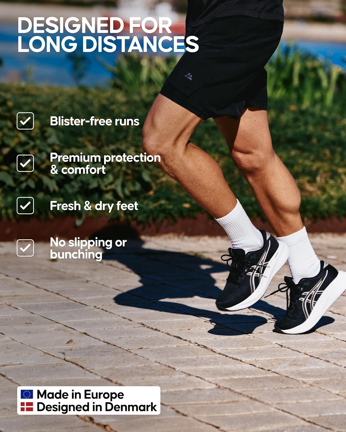 Detalle de Danish Endurance Cushioned Long-Distance Running Crew Socks (Anti-Blister) — unisex 3 or 5 pack