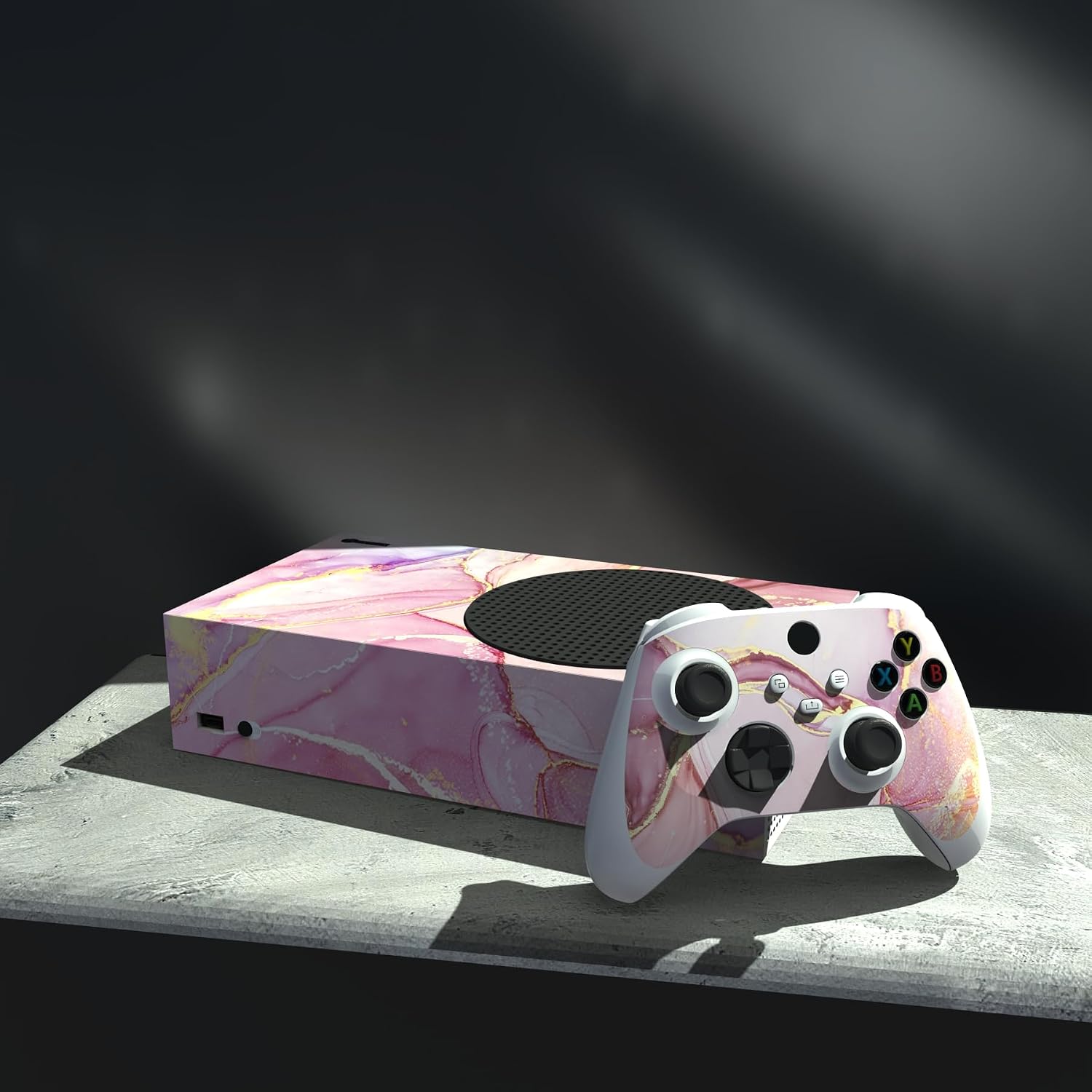 Detalle 2 de PlayVital Vinilo para Xbox Series S - Diseño Mármol Rosa Dorado
