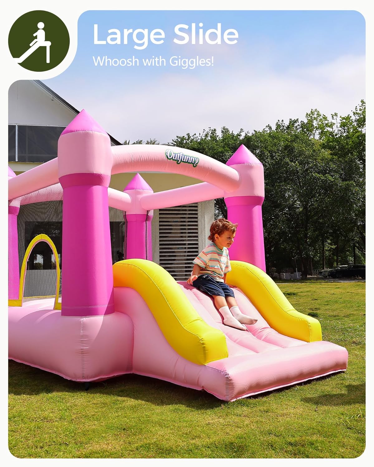 Thumbnail 3 de Outfunny Indoor Bounce House with Slide (Pink) – 6'x6' 5-in-1 Kids Playground