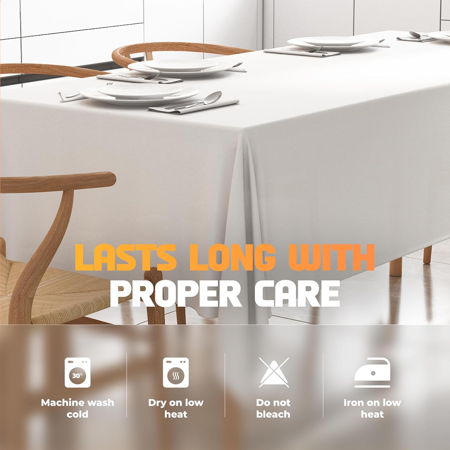 Detalle de WEALUXE White 6-Foot Rectangle Tablecloths (2-Pack) 60x102 inches, 200 GSM, Water, Stain & Wrinkle Resistant