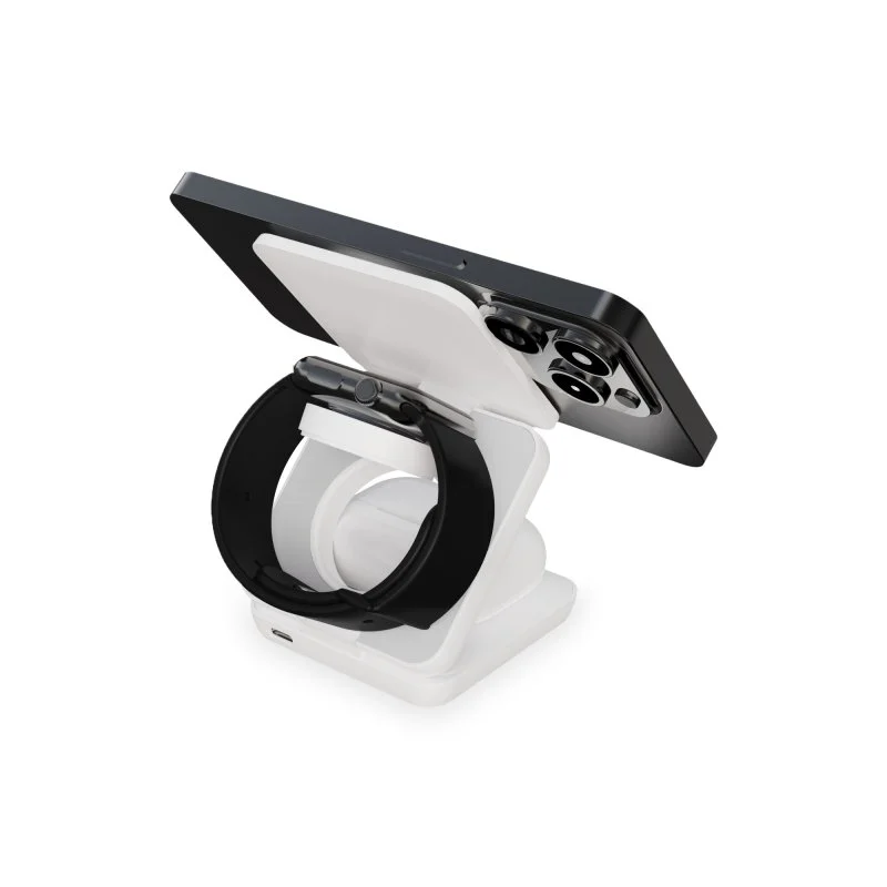 Detalle de Ksix Cube 3 en 1: Cargador Inalámbrico MagSafe y Qi + Apple Watch y AirPods – Blanco