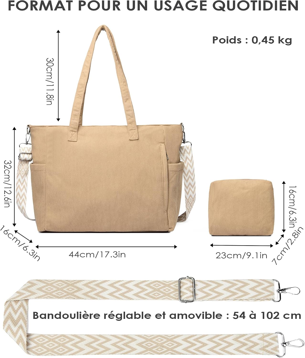 Detalle de Makukke Corduroy ribfluwelen shopper met ritssluiting, 44 x 32 x 16 cm