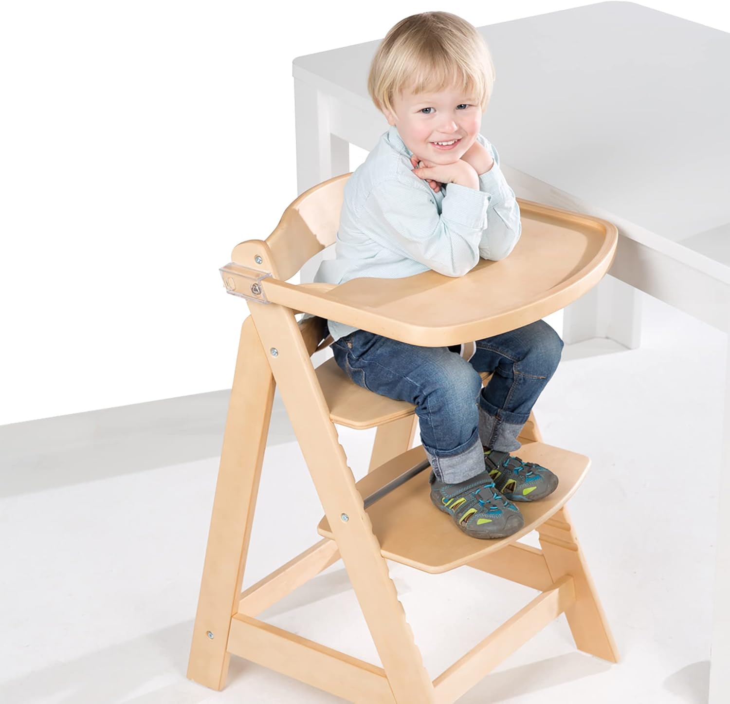 Detalle de Roba Chaise Haute Évolutive en Bois Sit Up Fun + Plateau Détachable – Hauteur Réglable, Naturel