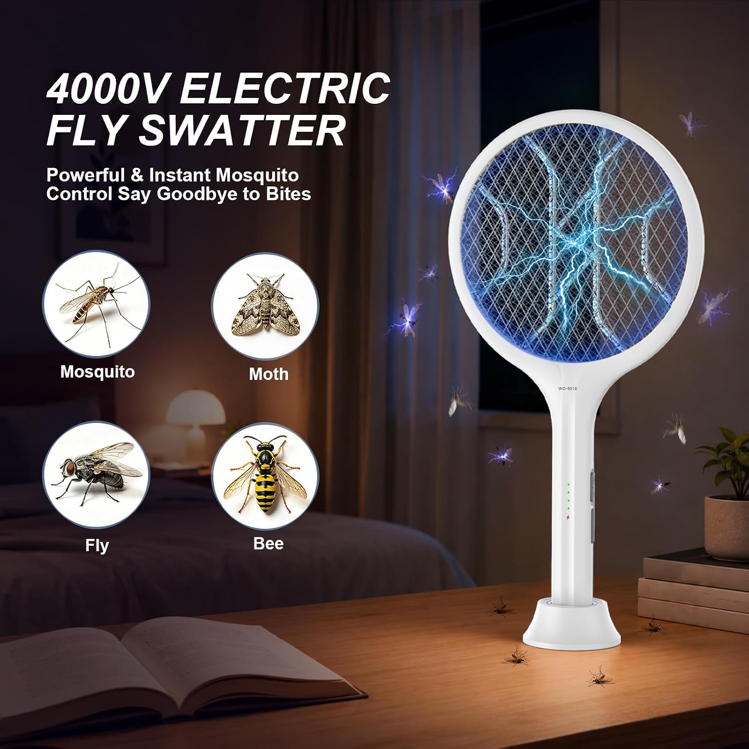 Detalle de Toolviann Electric Fly Swatter 4000V: 2-in-1 Mosquito Killer with 1800mAh Battery