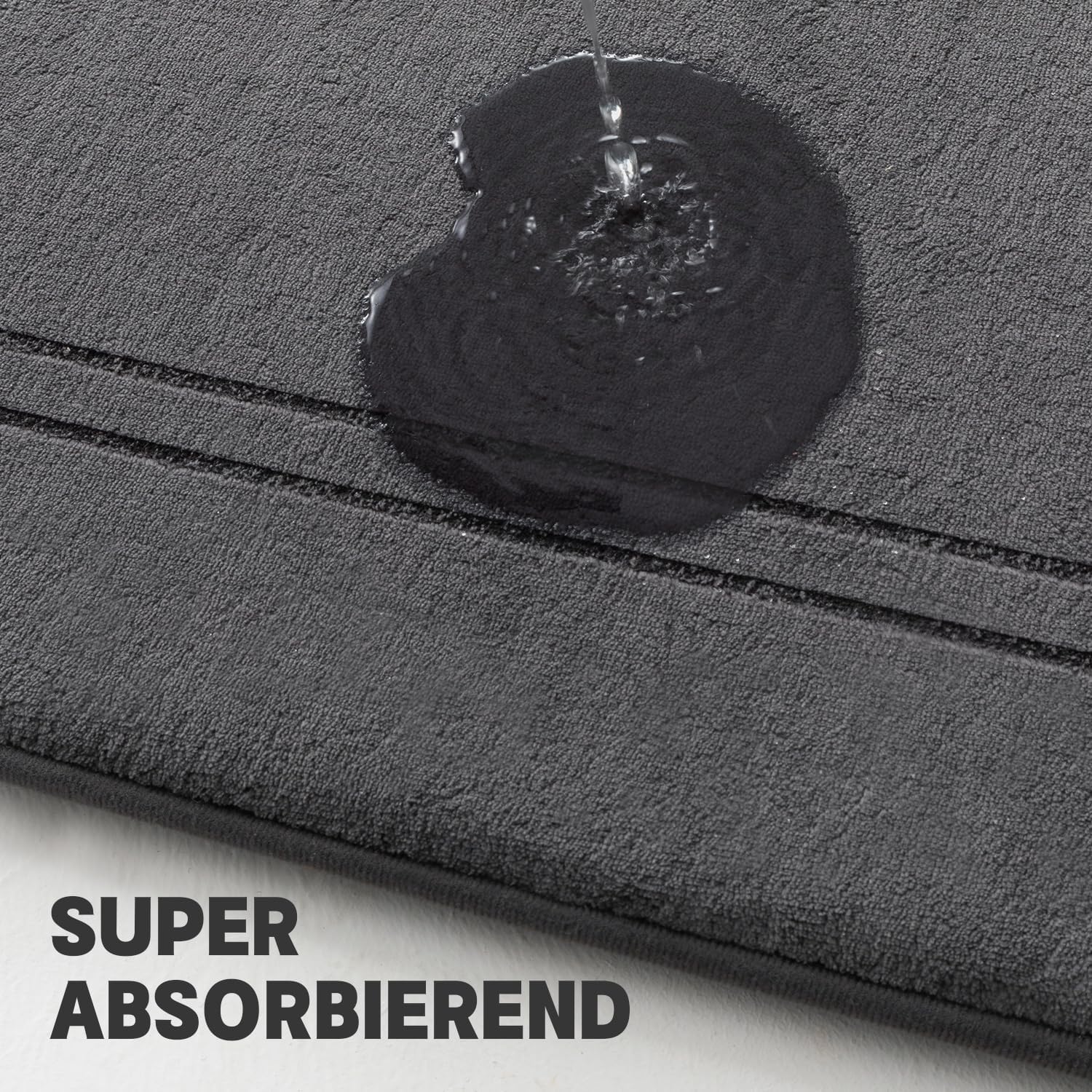 Thumbnail 3 de chakme Badezimmerteppich-Set 3-teilig in Dunkelgrau (Memory-Schaum Badematte & U-förmiger WC-Vorleger)