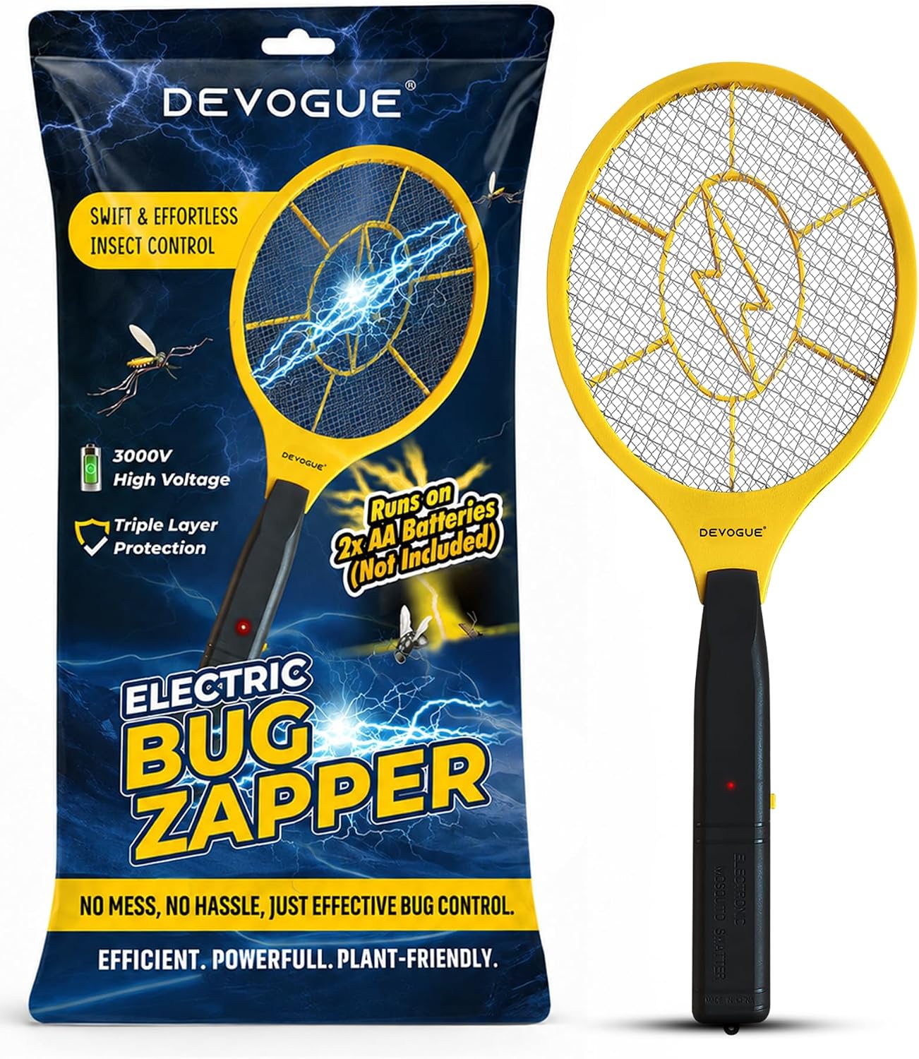 DEVOGUE Electric Fly Swatter Zapper Racket