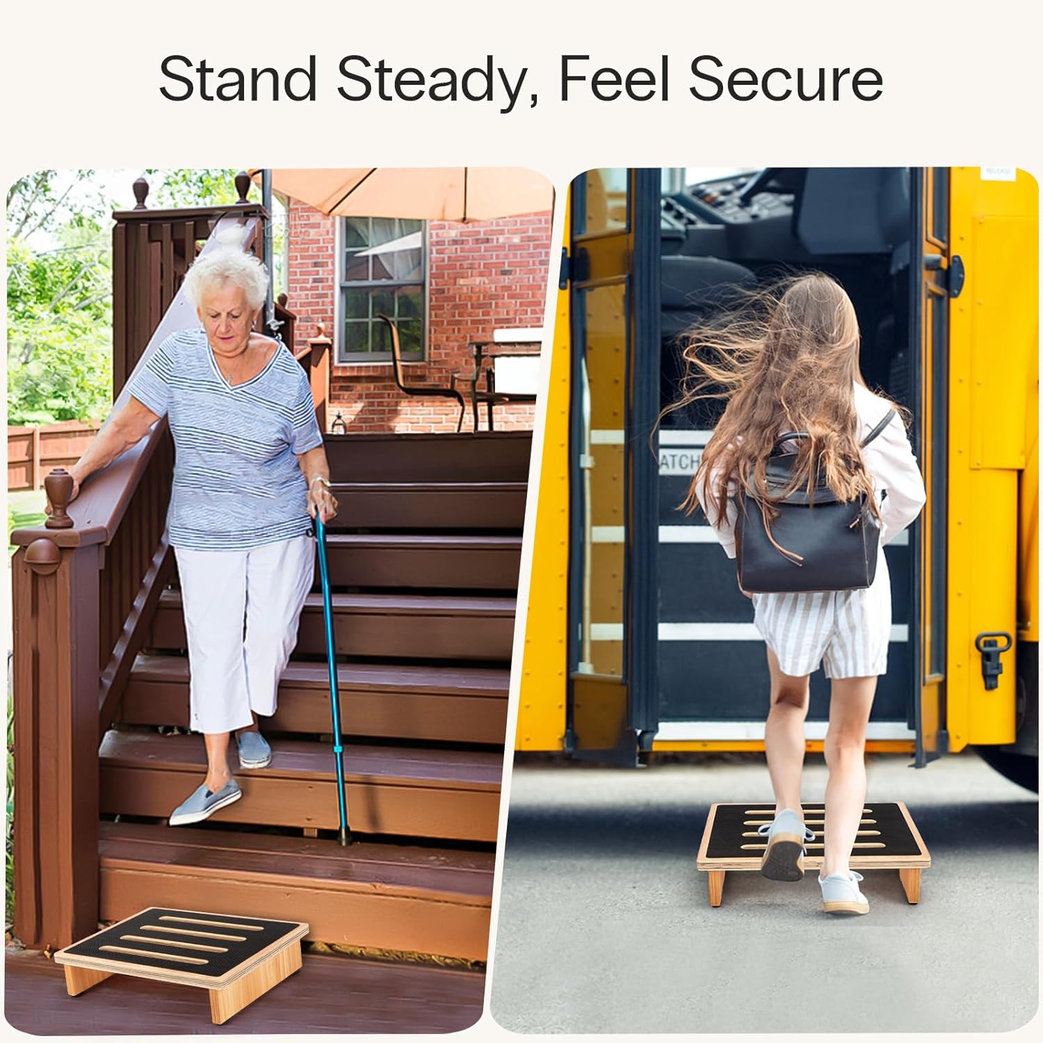 Thumbnail 3 de StrongTek One Step Stool for Adults (Natural) — Durable Wooden Risers with Non-Slip Surface