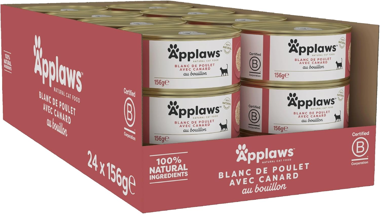 Detalle 2 de Applaws 100% Nourriture humide pour chats adultes Natural Wet, Tasty Chicken with Duck — 24 boîtes de 156 g