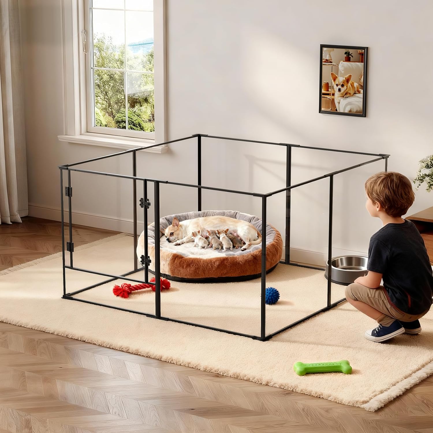 Detalle de BingoPaw Acrylic Litter Box XL Dog Fence: 8-Piece Puppy Run, 123 x 123 x 77 cm