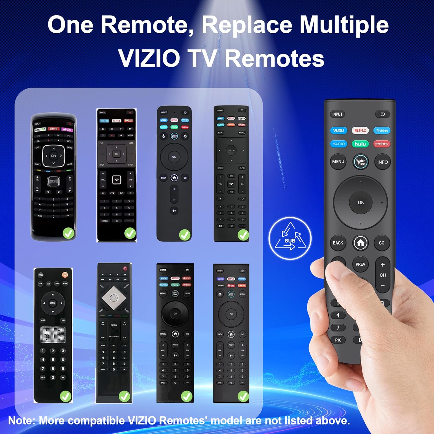 Detalle de ZYK Pack of 2 Universal Vizio Smart TV Remote Replacements (IR, No Setup) with 6 Shortcut Buttons