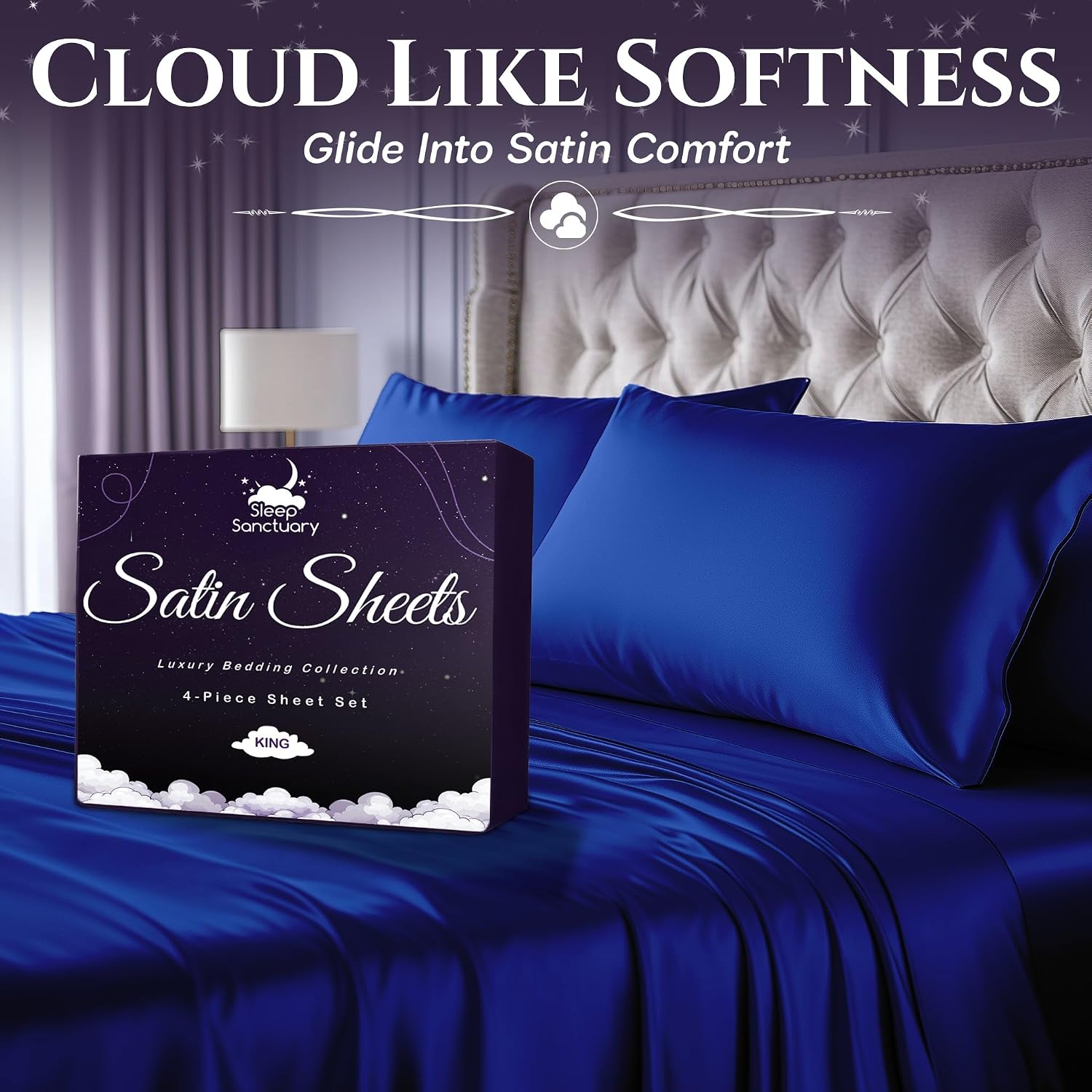 Detalle de SLEEP SANCTUARY Satin Sheets Queen 15" deep pocket