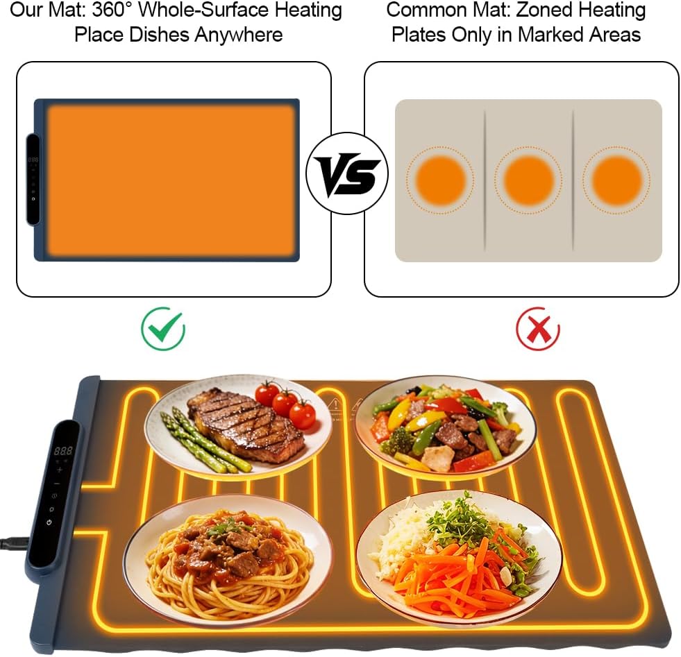 Detalle de Vicloon Silicone Food Warming Mat, Foldable with 11 Temperature Settings