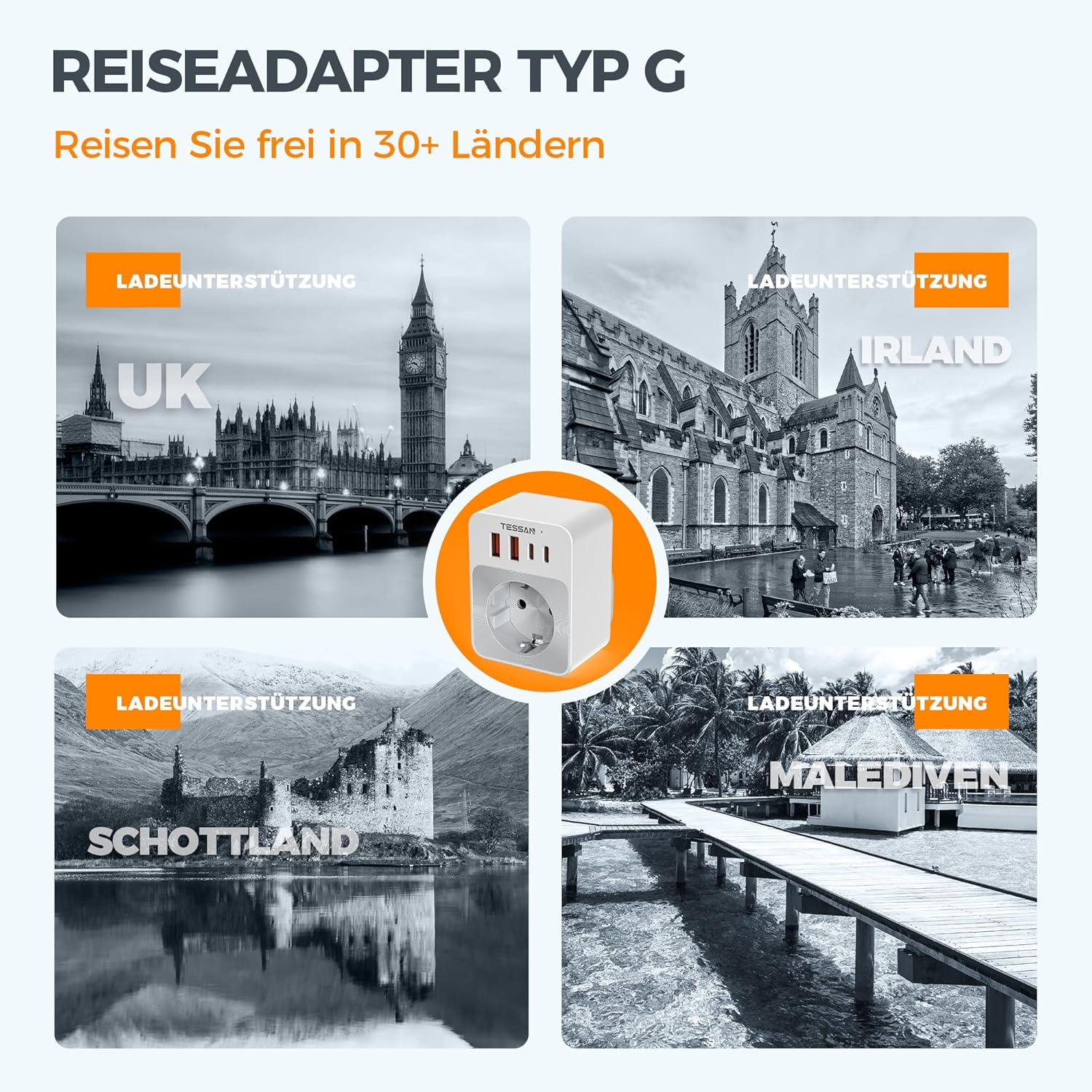 Detalle 2 de TESSAN Adapter England Reiseadapter 6×4×8cm 🔌