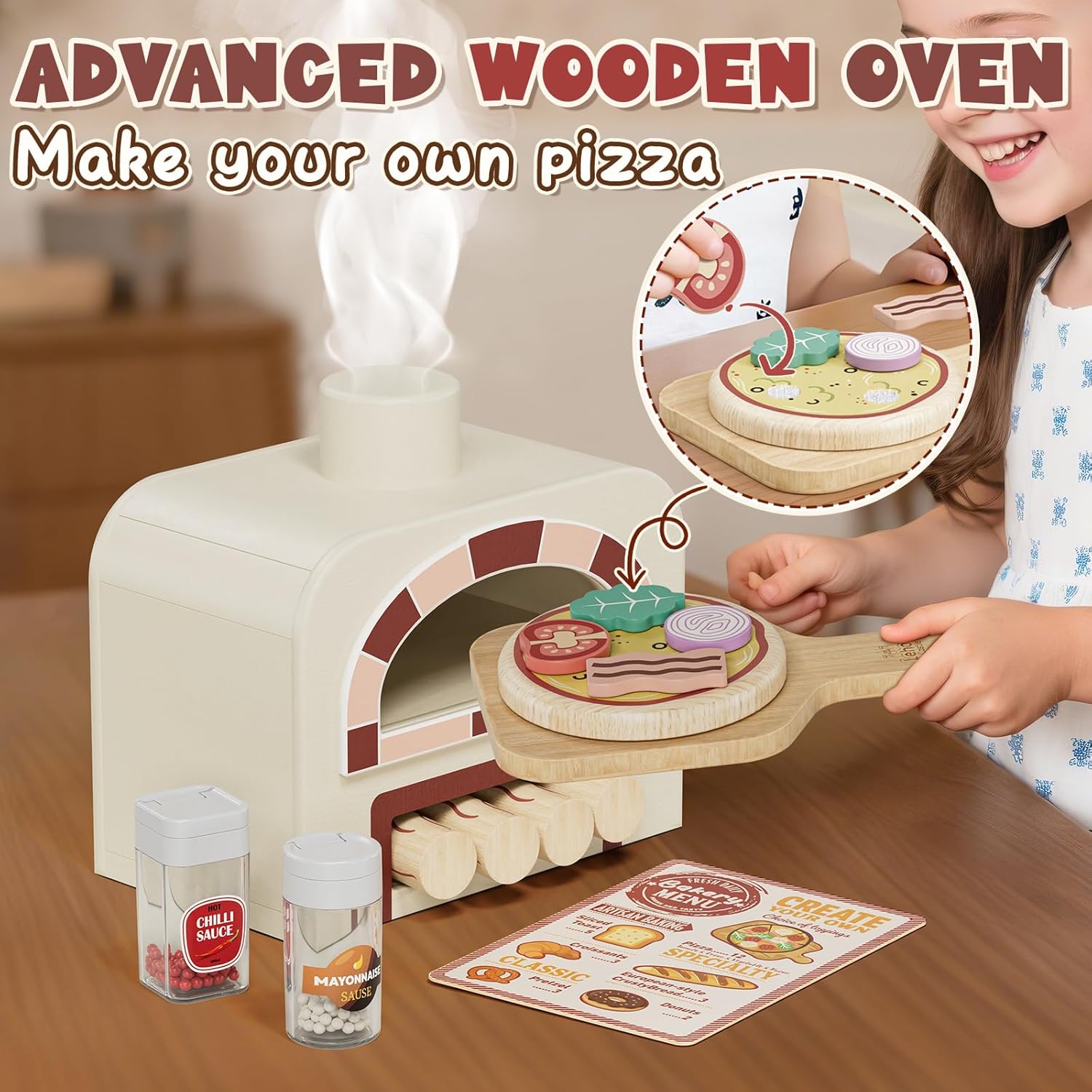 Thumbnail 1 de Lehoo Castle wooden play food baking set with pizza toys and Velcro cutting pieces