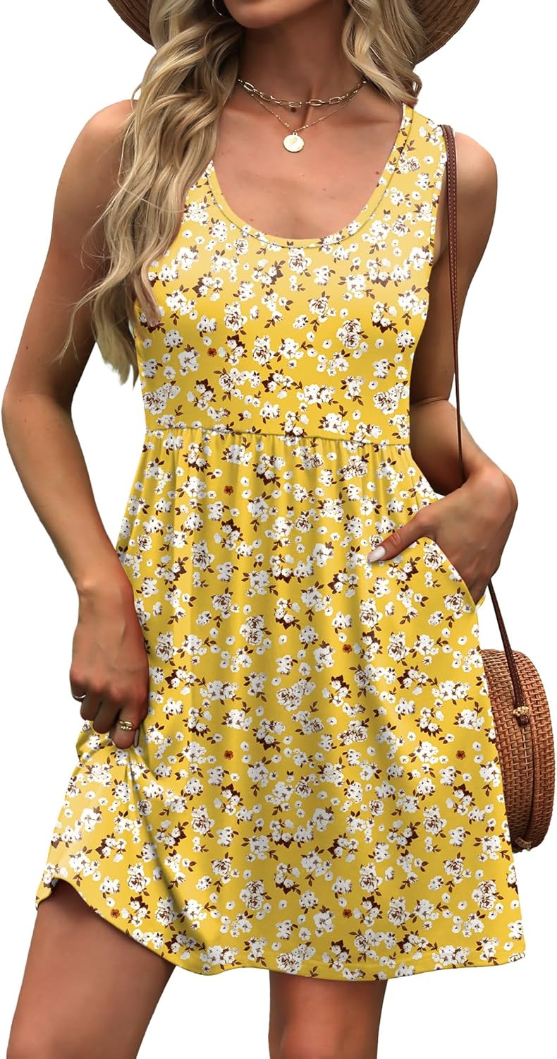 Thumbnail 1 de WIHOLL Women’s Summer Dress 2026 A-Line Sleeveless Sundress with Pockets (Floral or Solid)