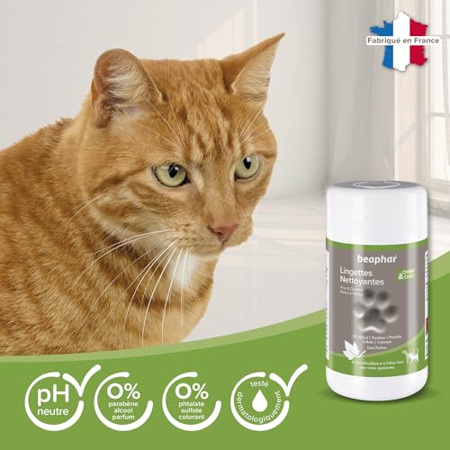 Detalle de Beaphar Lingettes Nettoyantes Yeux, Oreilles, Pattes et Pelage pour Chien etChat – Calendula apaisante – 100 lingettes
