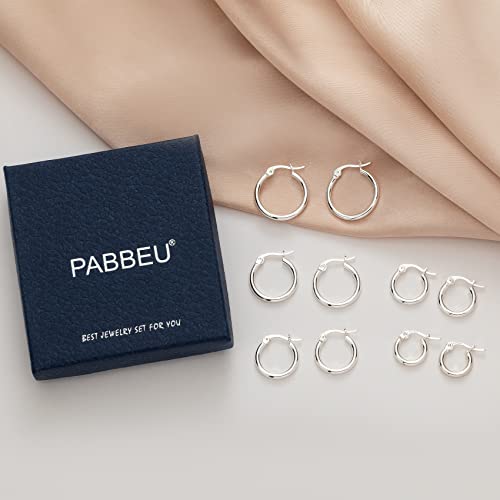 Detalle de PABBEU 5 Pairs Sterling Silver Hoop Earrings – Small Sleeper Hoops (8–16mm)