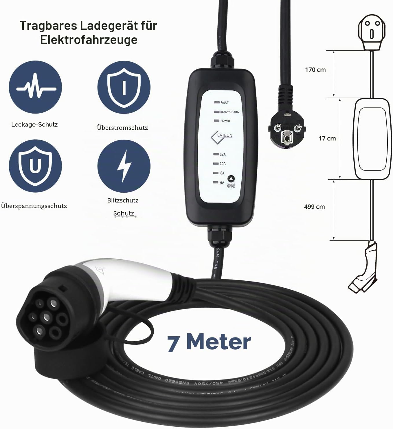 Thumbnail 1 de EVIEUN EV Ladekabel für Elektrofahrzeuge – Tragbares 2-Phasen EVSE Ladegerät mit 3,8 kW und IEC 62196-2 Typ 2 Kompatibilität