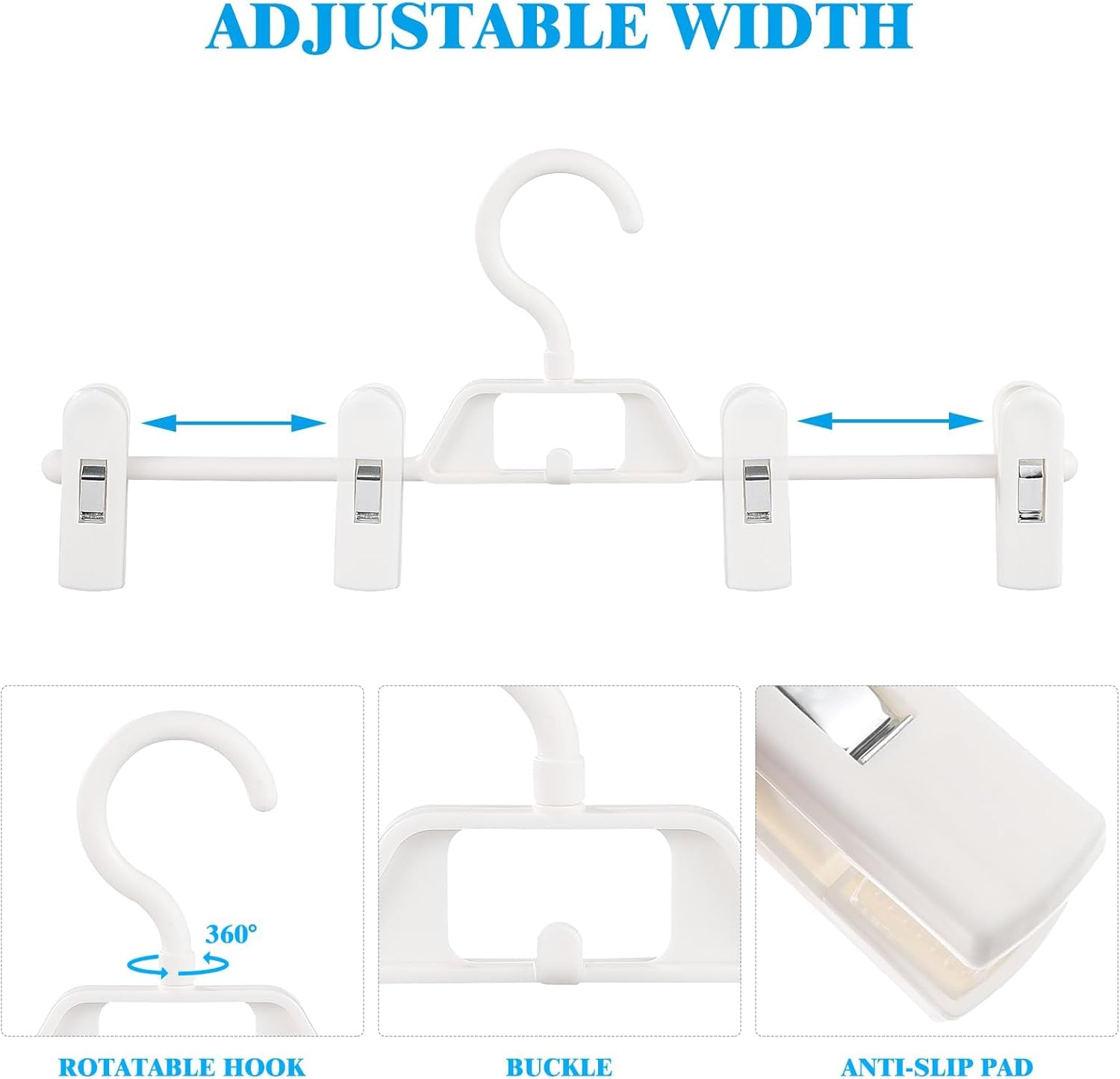 Thumbnail 4 de WJWSKI Hosenbügel Hosenspanner-Set (10 Stück) aus Kunststoff, 34 cm – verstellbare Klammern & 360° drehbarer Haken