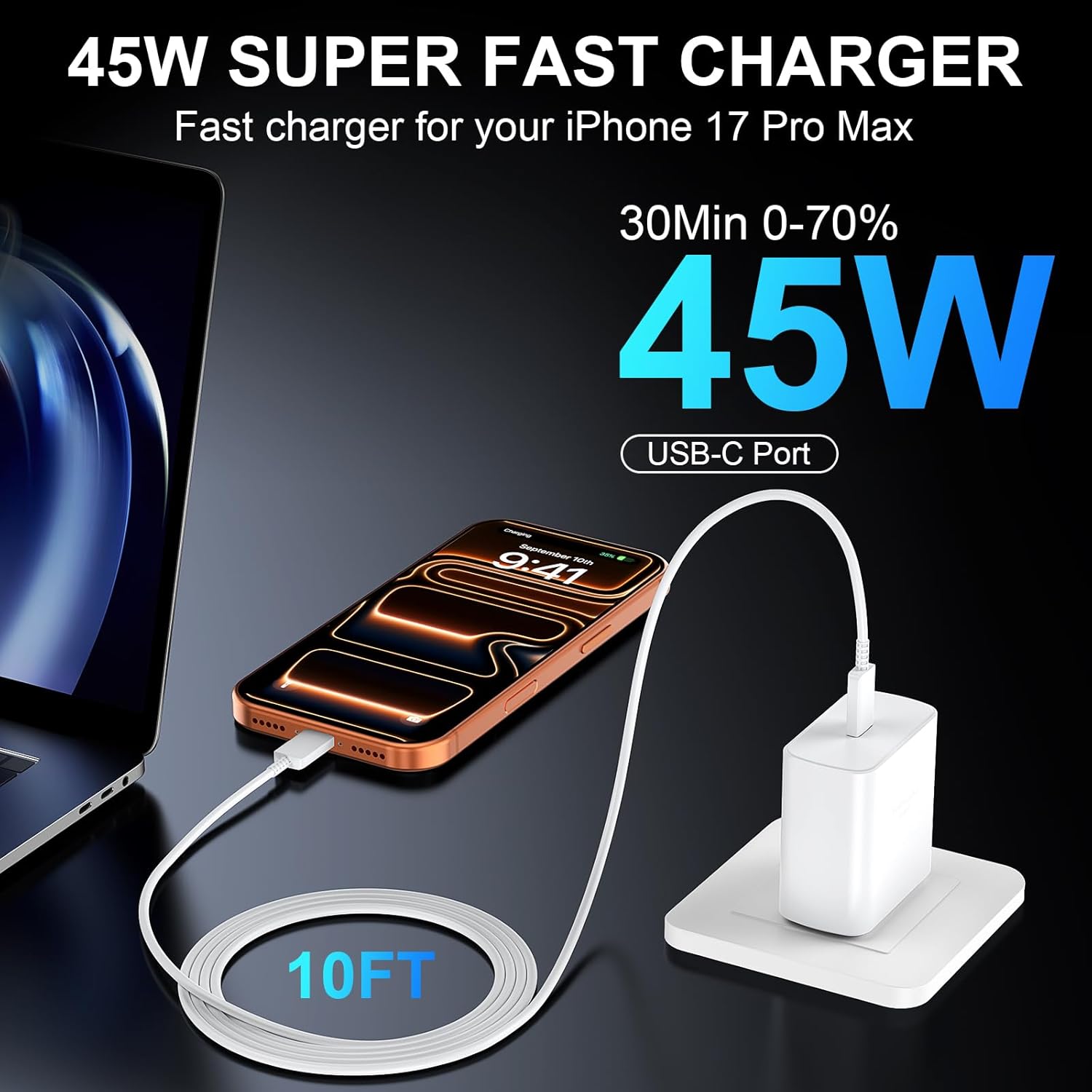 Thumbnail 3 de iPhone 17 45W Fast Charger with 10ft USB‑C Cable