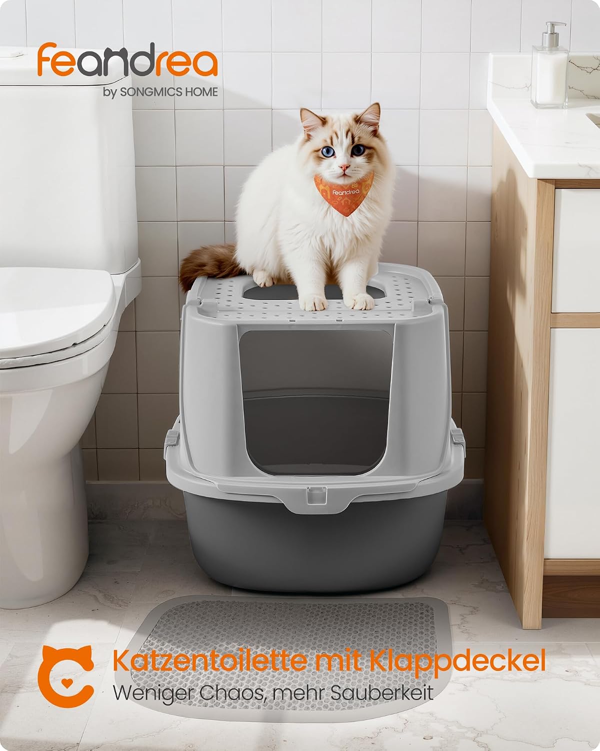 Detalle de Feandrea Katzenklo groß XXL – Katzentoilette mit Deckel, Schaufel und Bürste, bis 15 kg