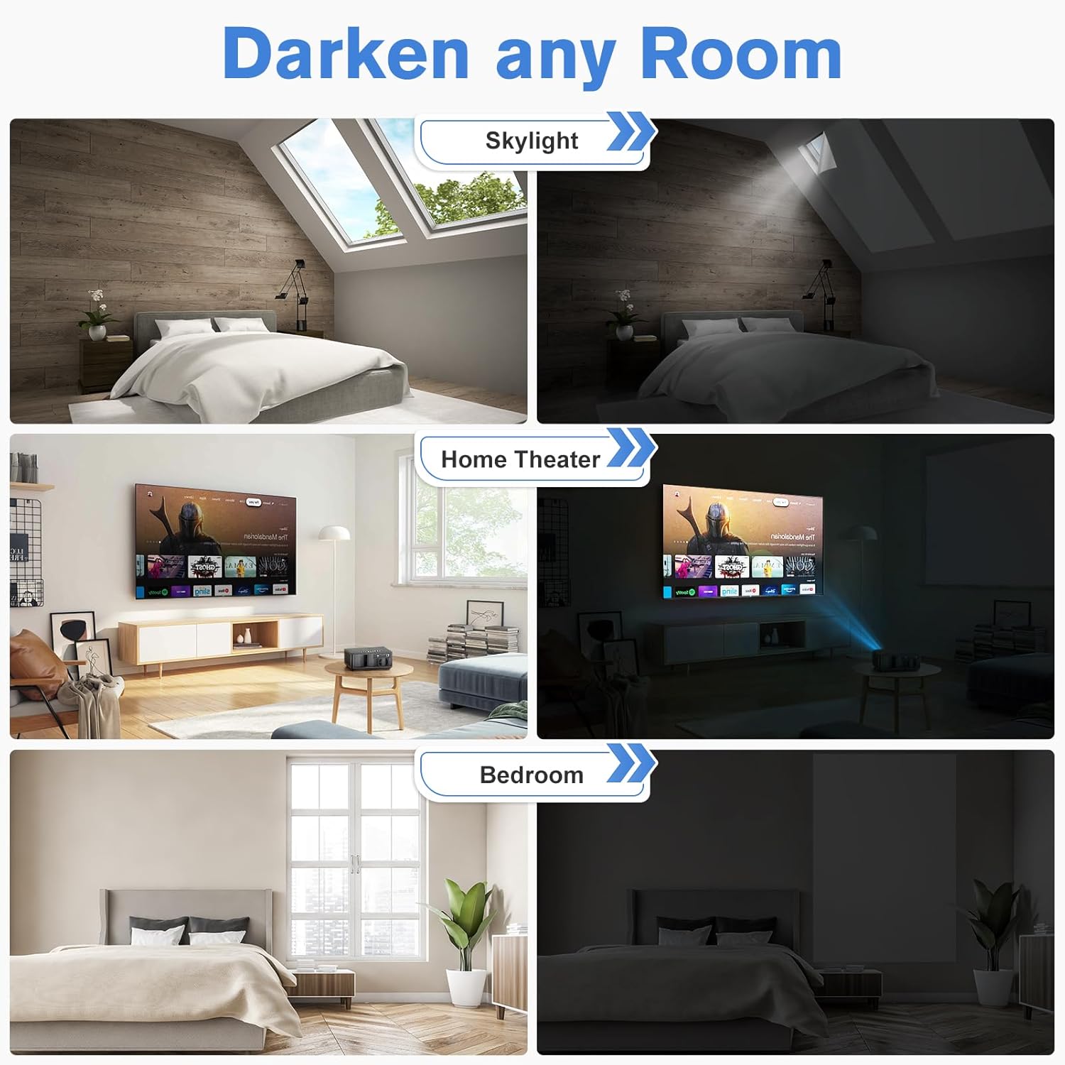 Detalle de Valquid Blackout Blind 200×145cm stick-on blackout blind with Velcro, grey temporary room darkening