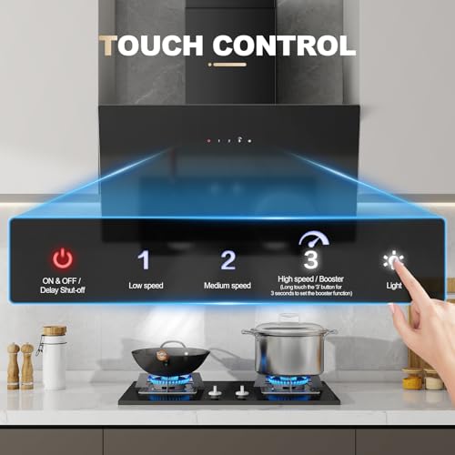 Detalle 2 de TopStrong Cooker Hood 60cm: Wall-Mounted, A+++ Black Extractor with 450 m³/h, Touch Control and 3 Speed + Booster