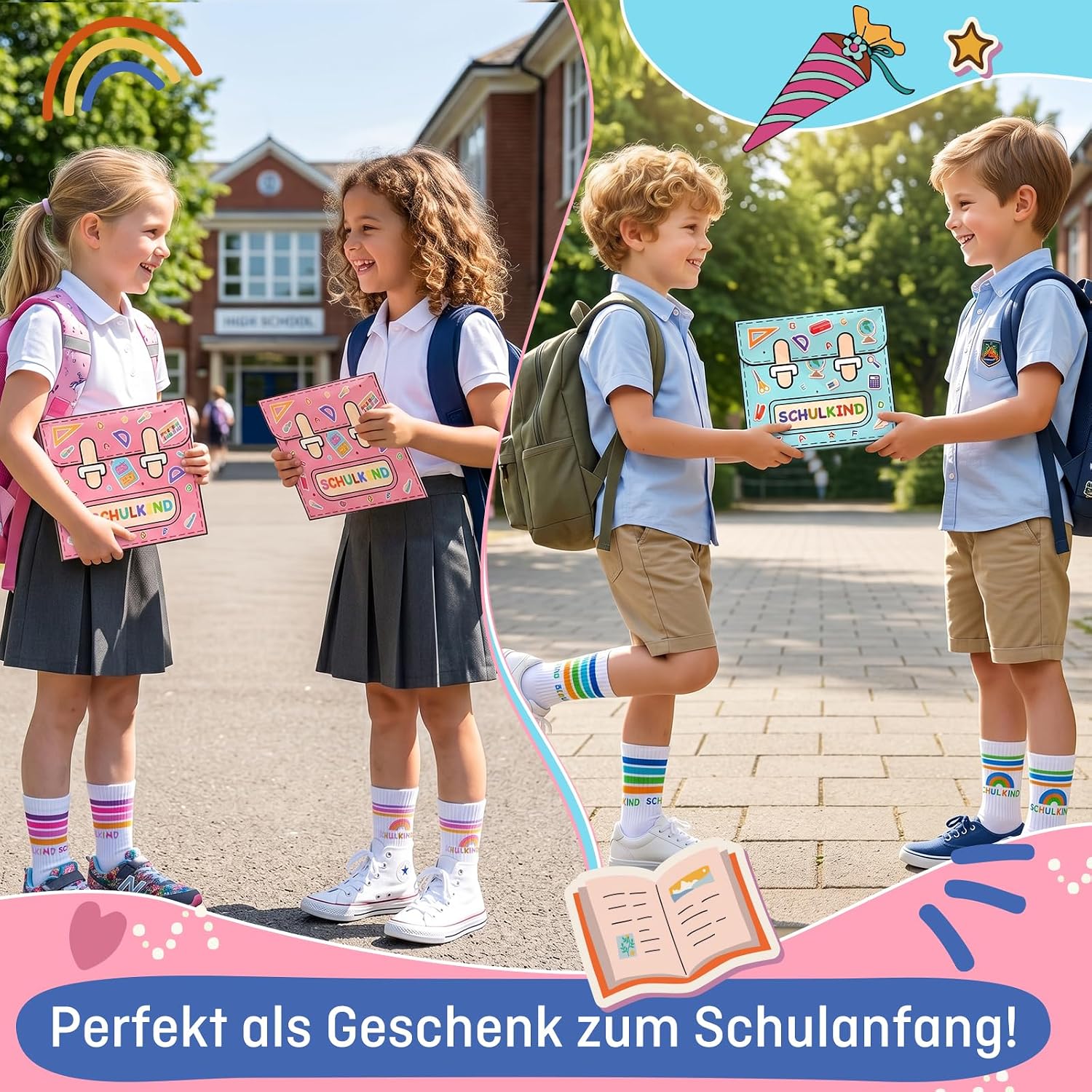 Detalle de SockWaddles Schulkind Socken aus Baumwolle – bunte, atmungsaktive Strümpfe für Schulstart (EU25-34)