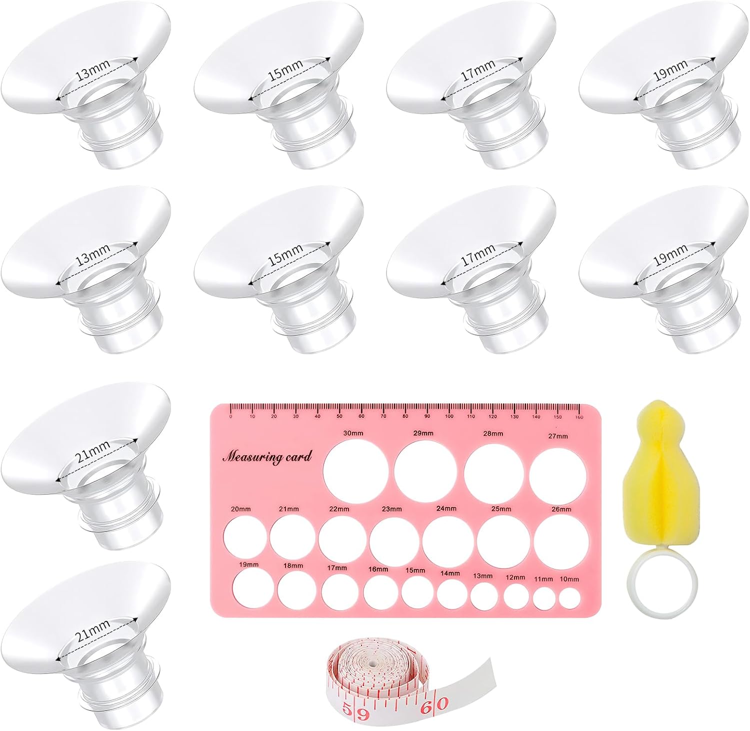 Thumbnail 6 de Breast Pump Flange Inserts Set – 10pcs Replacement Silicone Cushions in 5 Sizes + Cleaning Brush & Ruler