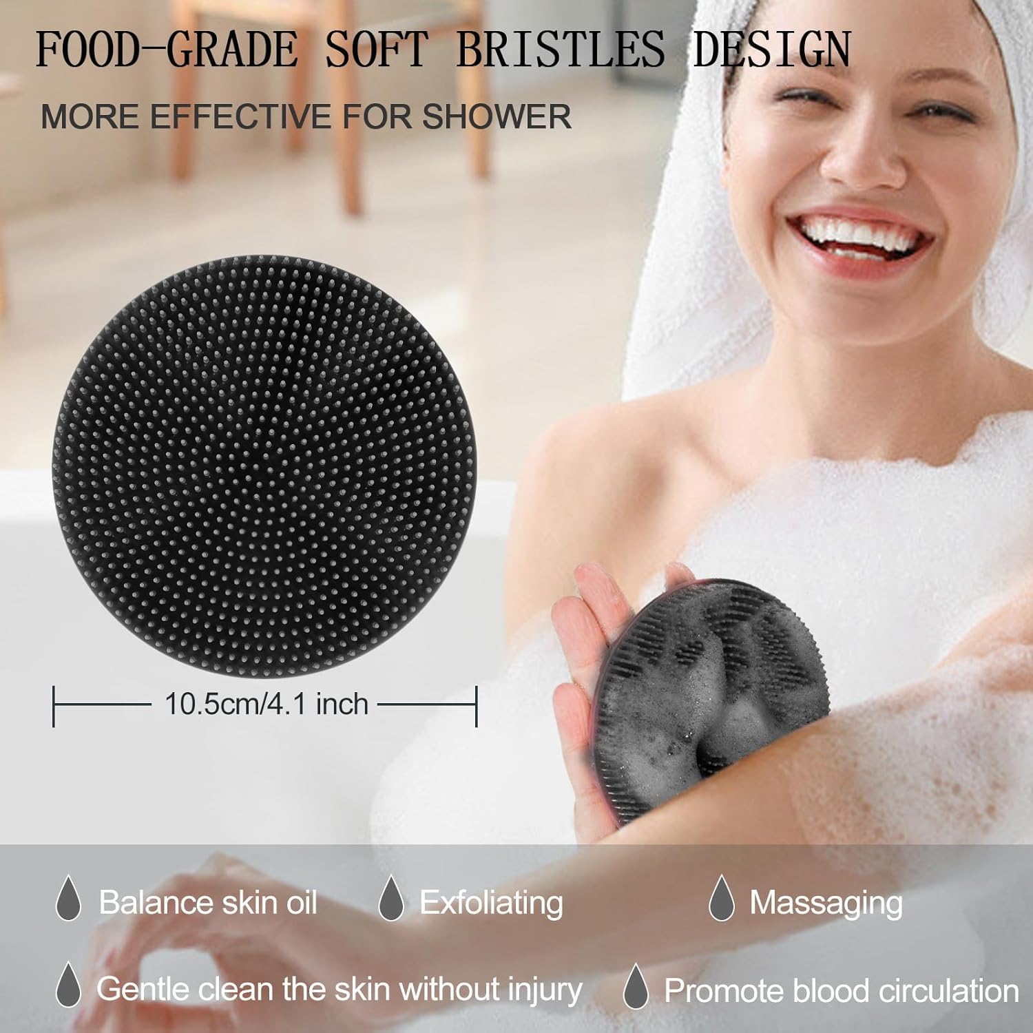 Thumbnail 6 de INNERNEED Food-Grade Soft Silicone Body Scrubber Shower Brush (Black) – Handheld cleansing skin brush
